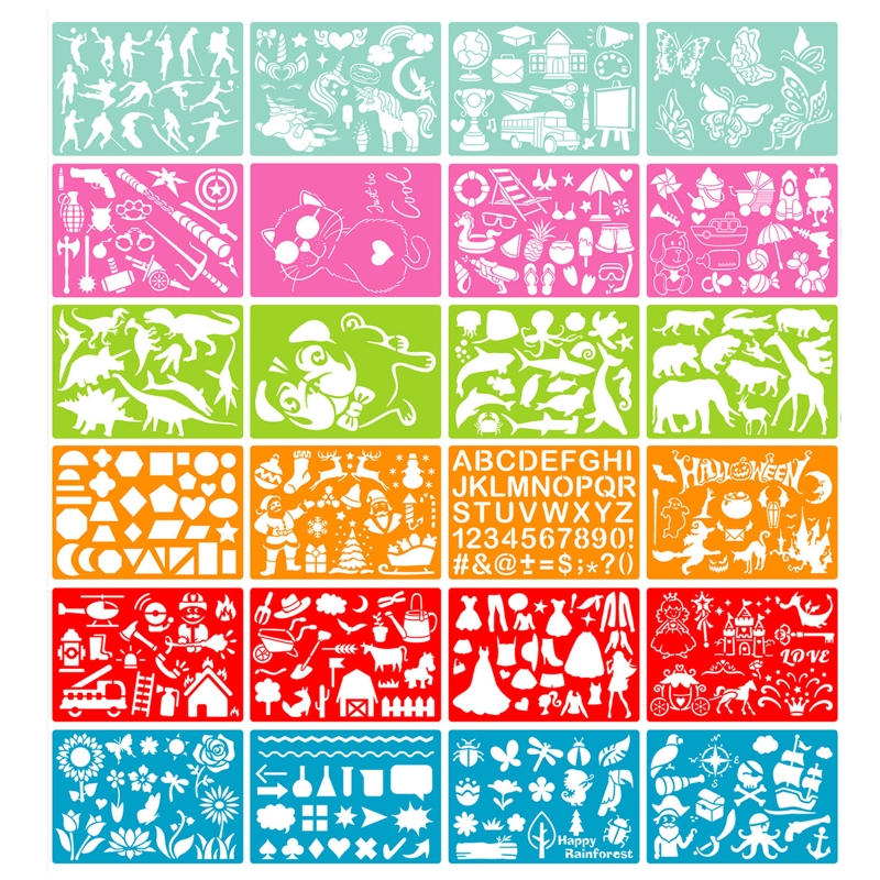 24Pcs 다채로운 애완 동물 템플릿 어린이 y98a에 대 한 대형 드로잉 스텐실 DIY 장식 도구